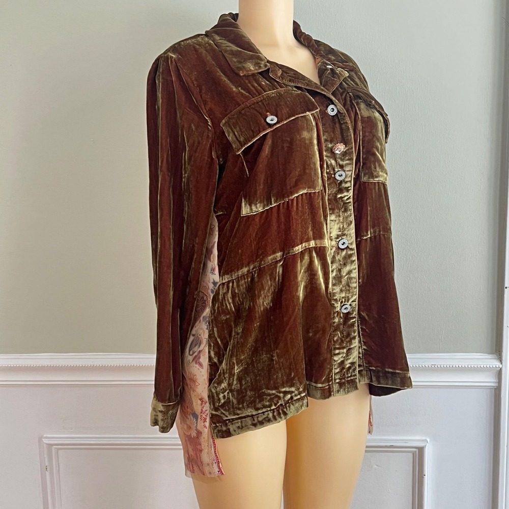 Feminine Womens Velvet Sheer Shirt Jacket Floral Sheer Cozy Boho Shabby Chic - Picture 3 of 14